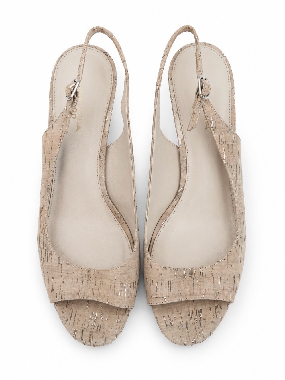 Pelle Moda Cork Print Slingback Peep Toe Heels Beige 9.5